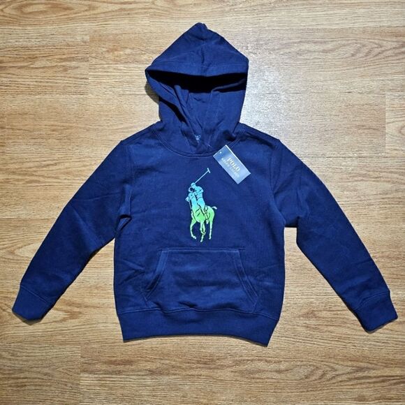 Polo Ralph Lauren Pony Logo Ombre Hoodie Youth Small S Blue Green Cotton Blend - Picture 1 of 8